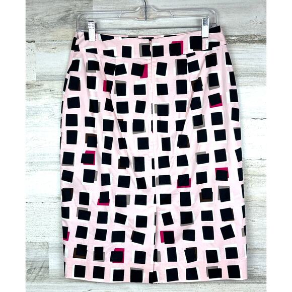 Kate Spade Womens 8 Pink Black Abstract Pencil Midi Business Work Skirt - Picture 3 of 7